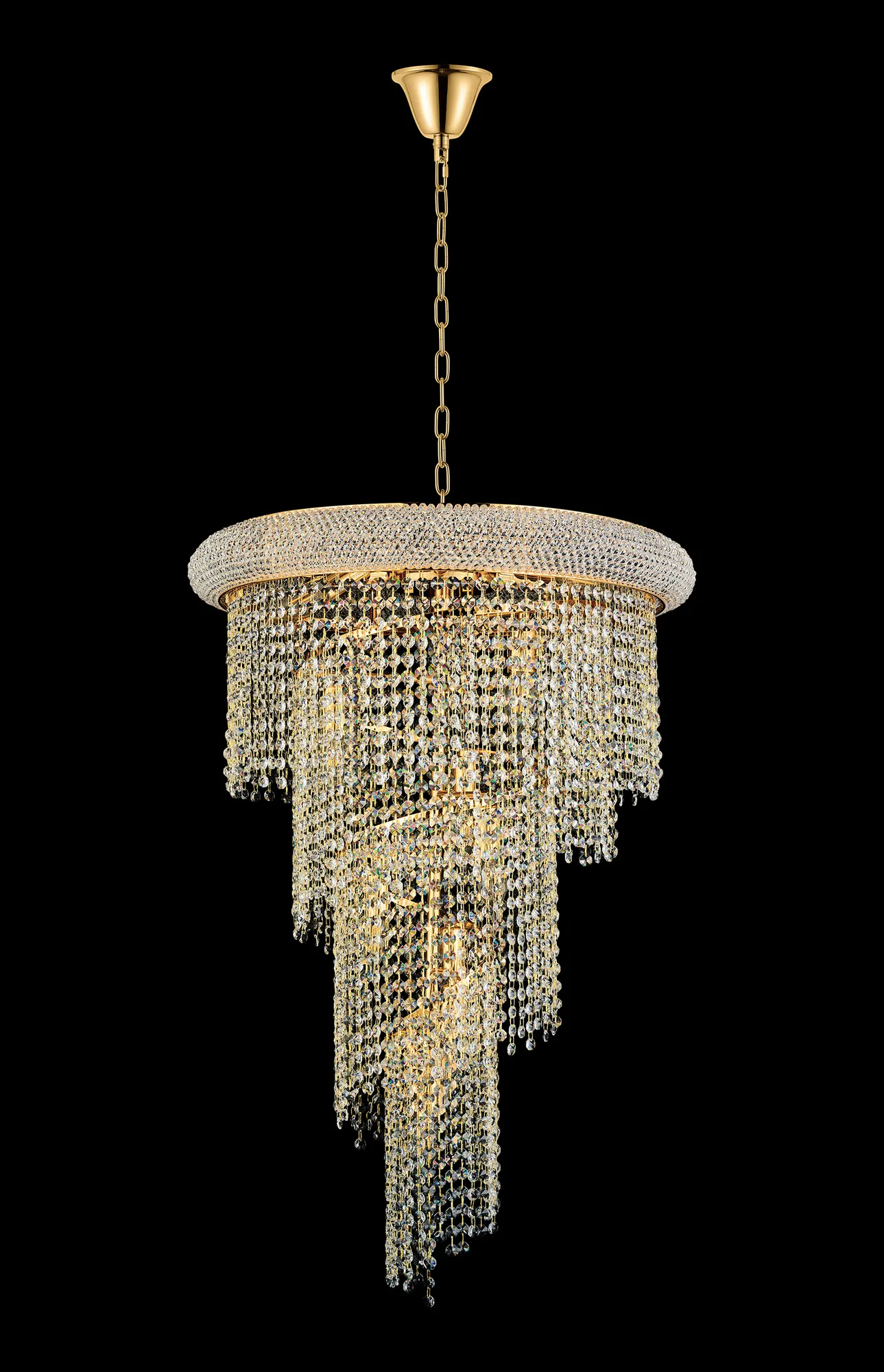 Alexandra Gold Crystal Ceiling Lights Diyas Statement Crystal Fittings